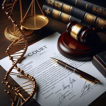 Court document, scales and gavel